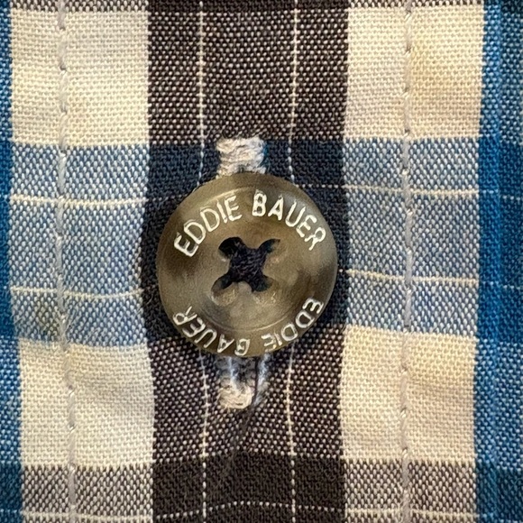 Eddie Bauer Black Turquoise and White Plaid Short Sleeve Button Front Size T2XL - Picture 2 of 9